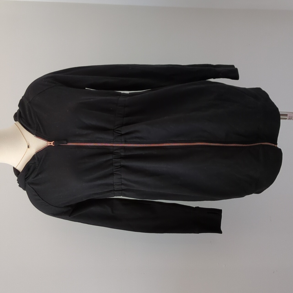 Maternity black hoodie / sweater w pockets zip front, Full Gold Zip